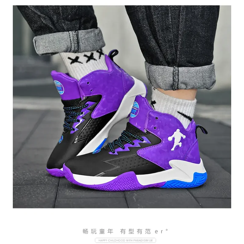 Zapatillas de baloncesto para niños, niñas, niños y adolescentes, transpirables, antideslizantes, con cordones, para adiestramiento en interiores y exteriores, zapatillas de tenis