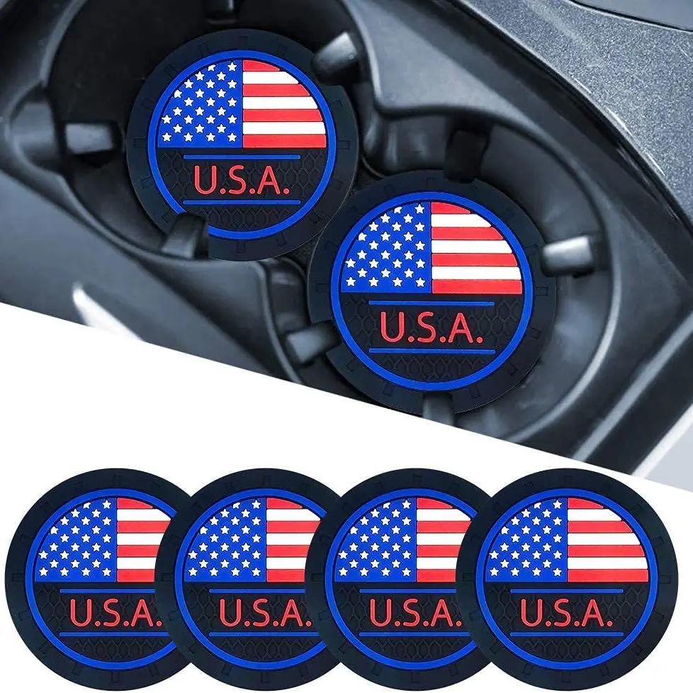 2 PCS USA Flag Cup Holder Coasters  Anti Slip Sift-Proof Pad For BMW X1 X2 X3 X5 X4 X6 X7 G30 G20 G32 G11 G12 F40 F30 F20 F10F34