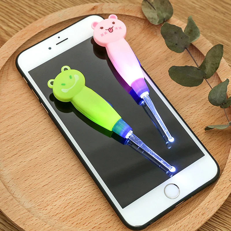 Kids Earpick LED Flashlight Baby Ear Cleaner Wax Removal Tweezer Luminous Cartoon Ear Pick Cleaning Infant Ear Care Tools