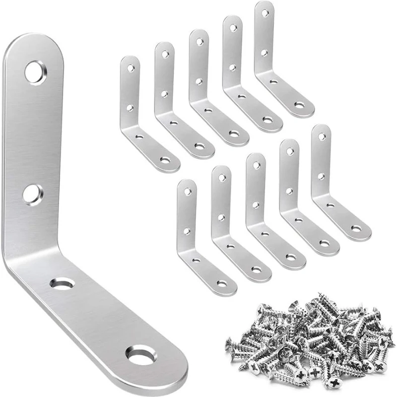 Stainless Steel 90 Degree L Joint Brackets – Corner Brace Angle Connectors for Furniture Wood Shelf Door Cabinet with Screws