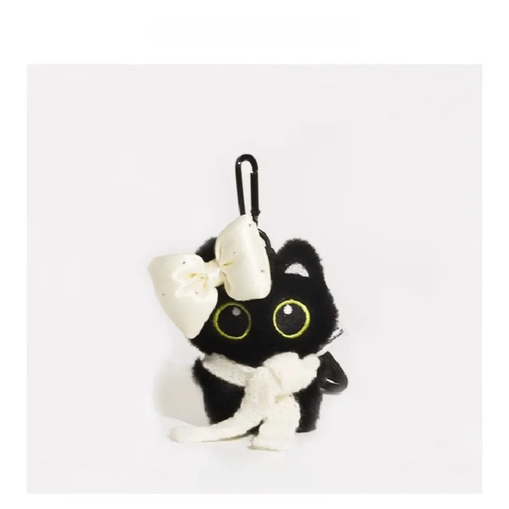 Cute Scarf Black Cat Plush Doll Keychain Camera Shoulder Bag Doll Bag Pendant Car Key Ring Gifts
