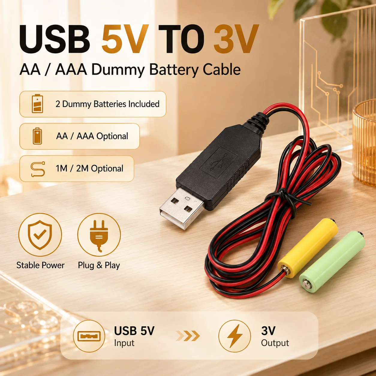 LR03 AAA Battery Eliminator USB Power Supply Cable with ON OFF Switch Replace 1 to 4pcs AAA Battery Drop Shipping