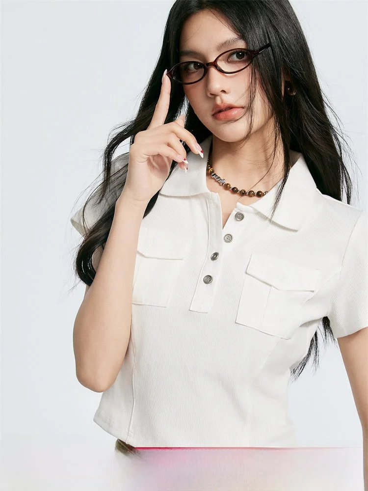 

Chill Zoe Vintage Preppy Sle Women's irt ort Sve Faionable College Theme Top Cotton Blend Casual Wear