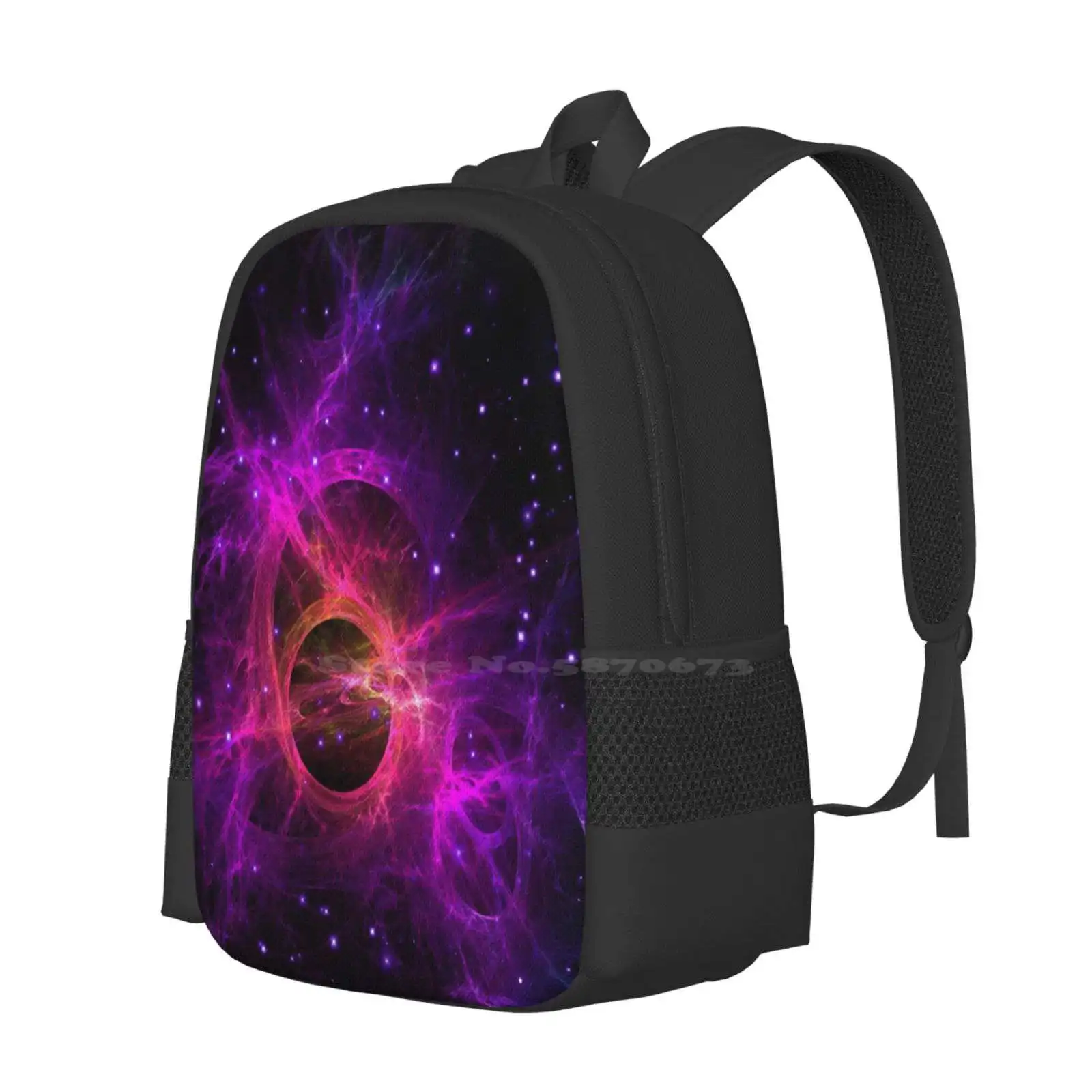 Black Hole In The Galaxy Hot Sale Schoolbag Backpack Fashion Bags Black Hole Galaxy Stars Universe Fractal Purple Neon Bright