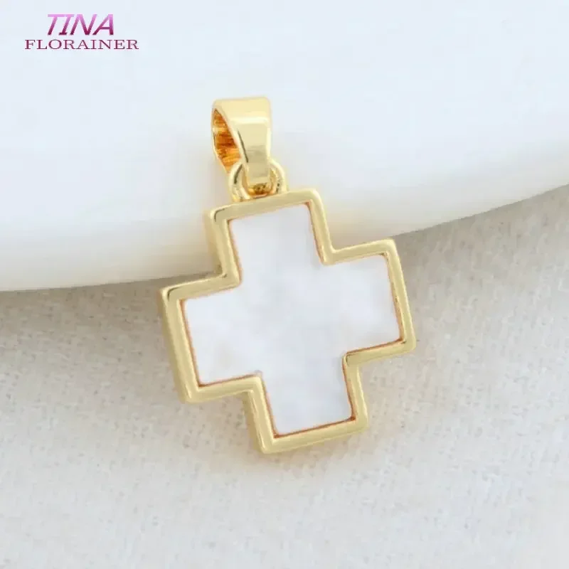 12.5*15MM 14K Gold Color Brass with Shell Cross Charms Pendants Necklace Earrings Jewelry Making Supplies Accessories