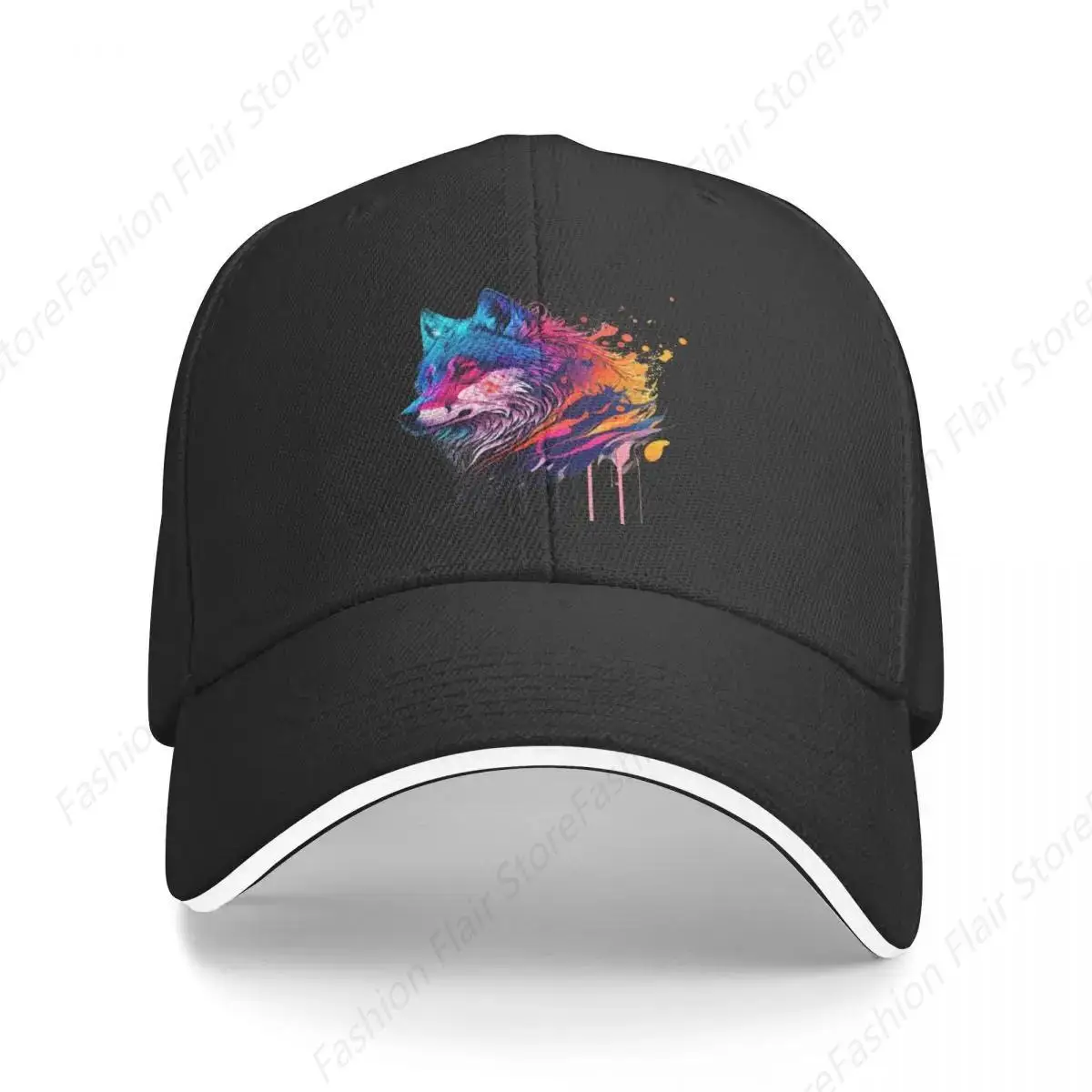 wolf synth wave colorful retro Baseball Cap tea Hat Custom Cap Golf Men Women's