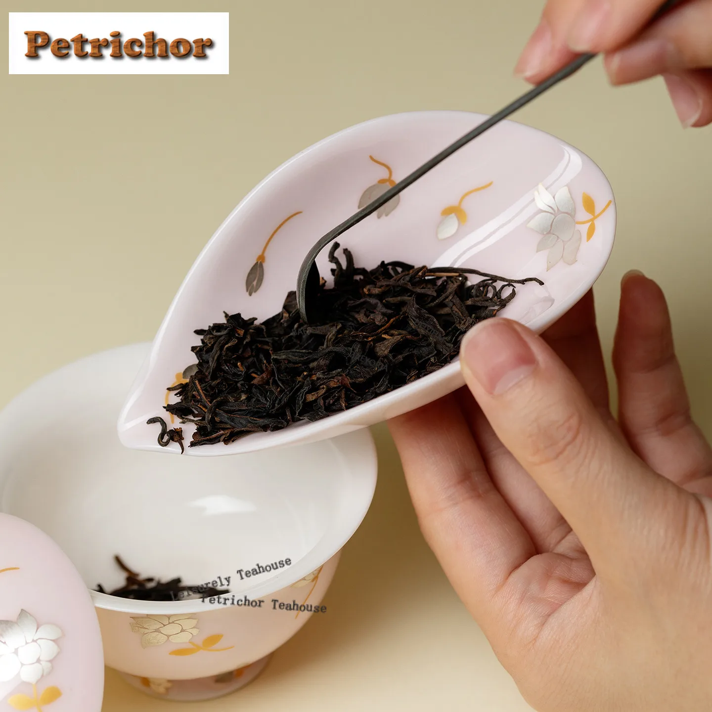 Pink Silver Color Magnolia Tea Scoop Zen Tea Boxes Saucer Shovel Chahe Awakening Tea Ladle Chinese Tea Set Equipment Ornaments