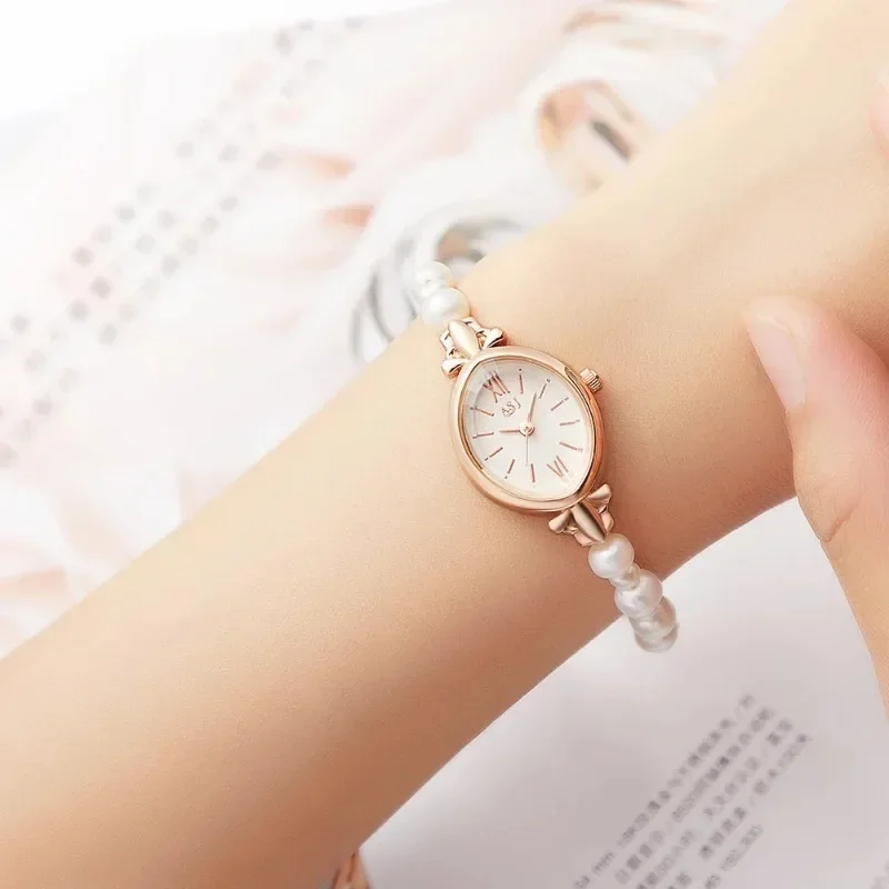 Reloj de pulsera informal de cuarzo con puntero para mujer, pulsera de perlas naturales de agua dulce, regalo sin caja, 1 ud.