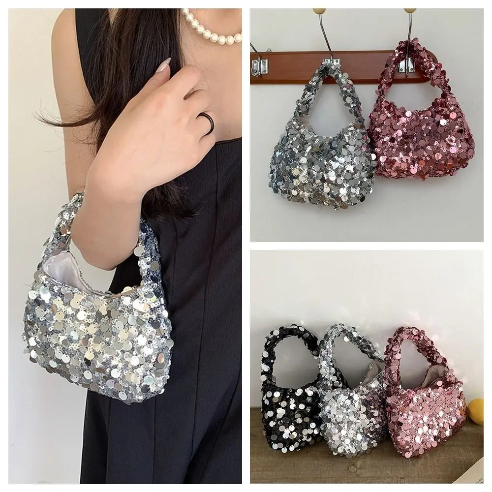 Saco portátil do lantejoula do pano para o telefone móvel, prata Blingbling bolsa, bolsa axilas para estudantes