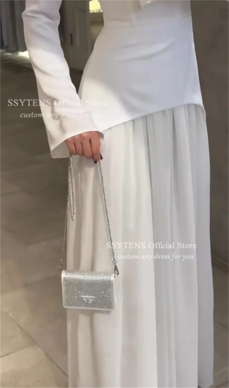فساتين سهرة طويلة بيضاء أنيقة من SSYTENS بأكمام طويلة فساتين حفلة موسيقية خاصة باللغة العربية السعودية فساتين حفلات ذات ياقة عالية مخصصة #2