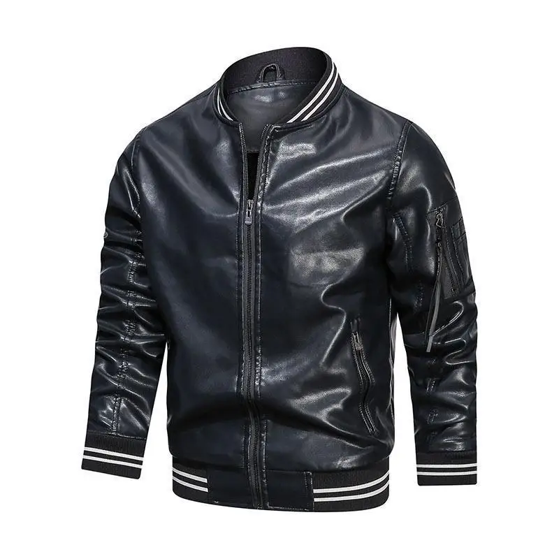 

Men's PU Leather Baseball Collar Jacket, Windproof Motorcycle Sports Jacket, Casual, Autumn and Winter, Wholesale, New