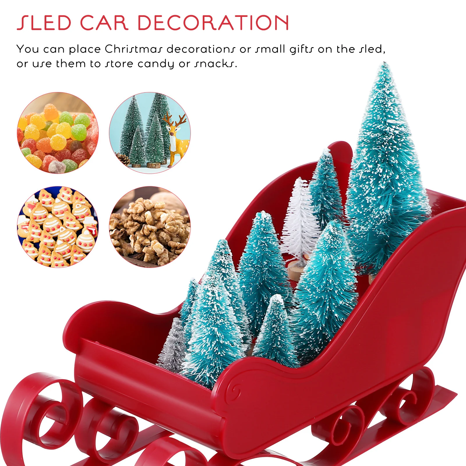 

Gatuida 2Pcs Christmas Sleigh Wicker Basket Holiday Decor Table Centerpiece Mini Sled Decoration Red Xmas Party Serving Dish