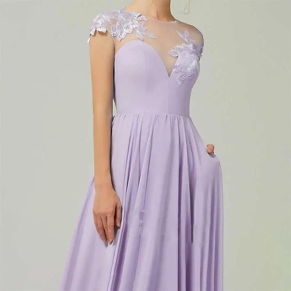 

Evening Gown for Women O Neck Sleeveless A-line Prom Party Dress with Delicate Applique Elegant Wedding Guest Dress Party Dress