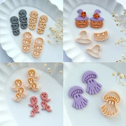 Halloween Mushroom Ghost Skull Stack Pumpkin Hat Embossed Polymer Cutters Earring Jewelry Pendant Soft Potter Clay Making Tools