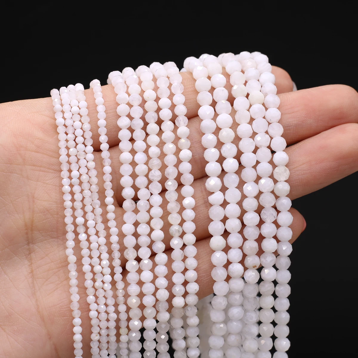 Natürliche Mondsteinperlen, facettierte runde weiße Achate, lose Abstandsperlen für die Herstellung von DIY-Schmuck, Armband, Halskette, Zubehör – Detail 6