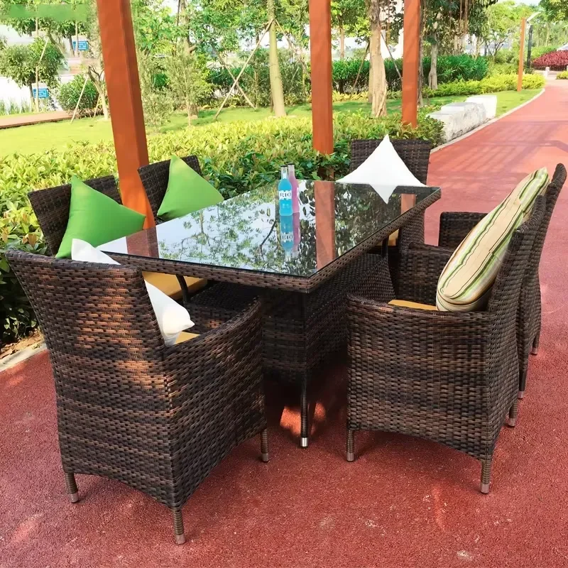 

Outdoor Rattan Table and Chair Combination Leisure Balcony Courtyard Milk Tea Coffee Garden Furniture Set