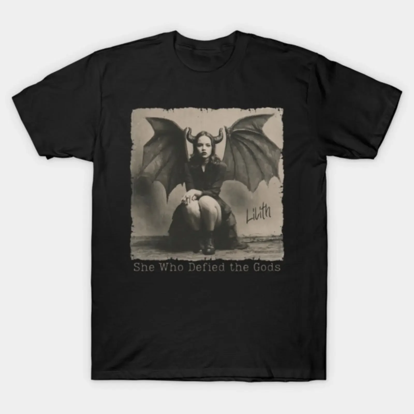 Lilith Dark Feminine Gothic Myth T Shirt vintage Washed streetwear Versatile designer clothes Stretched graphic fashion Stylish