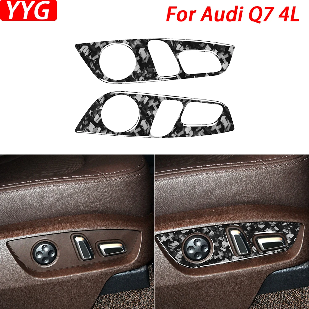 For Audi Q7 2008-2015 Car Accessories Forged Carbon Fiber Seat Adjustment Control Panel Trim Cover Modified Interior Sticker