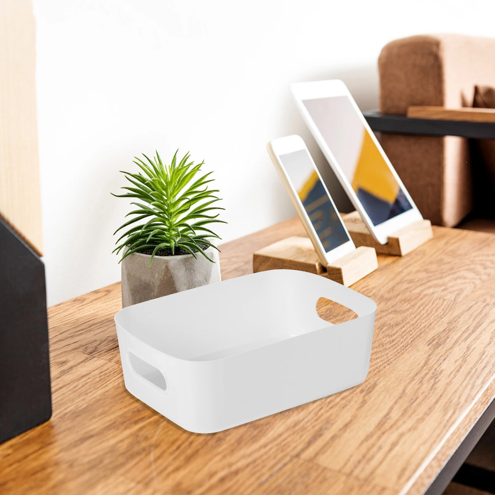 

6 Pcs White Storage Bins Plastic Basket for Kitchen Pantry Closet Bedroom Bathroom ABS Lightweight Desktop ganizer