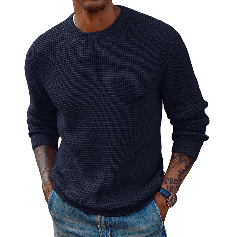 Fashionable Solid Color Simple Sweater For Mens Autumn Casual Long Sleeve Crew Neck Knit Pullover Tops Men Leisure Jumpers Male