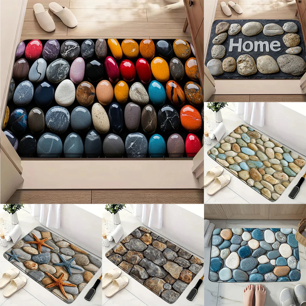 

Stones and Floor Tiles Printing Non-Slip Small Rug Door Mat Easy To Clean Floor Mat for Indoor Outdoor Use Durable Home Decor