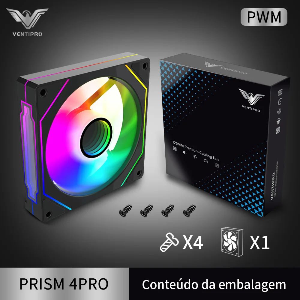 SÉRIE PRISM 4 PRO PWM Ventilador ARGB de 120 mm Ventilador para caixa de computador Ventiladores para caixa de PC 8+12 LED PWM Controlo de velocidade Ventiladores para computador
