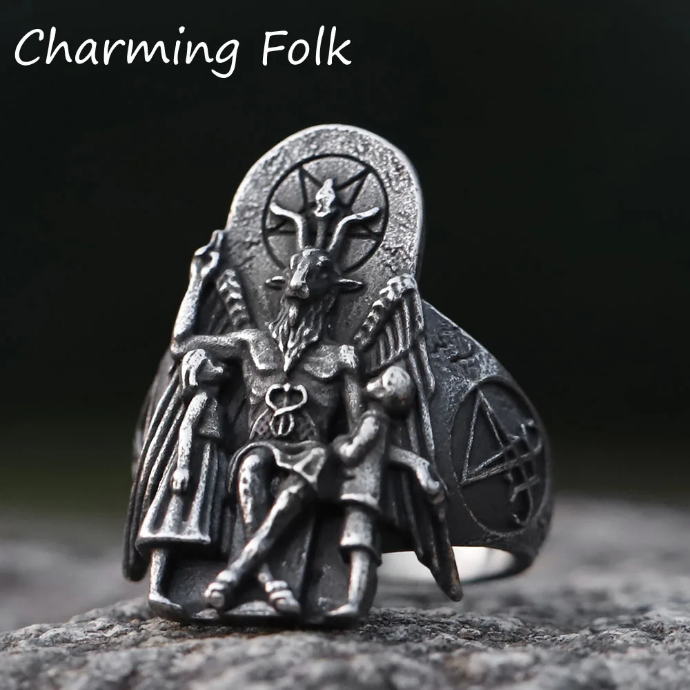 2023 new Vintage Ring Lucifer Satan Signet Ring For Men With Anubis Stainless Steel fashion punk Jewelry for Gift