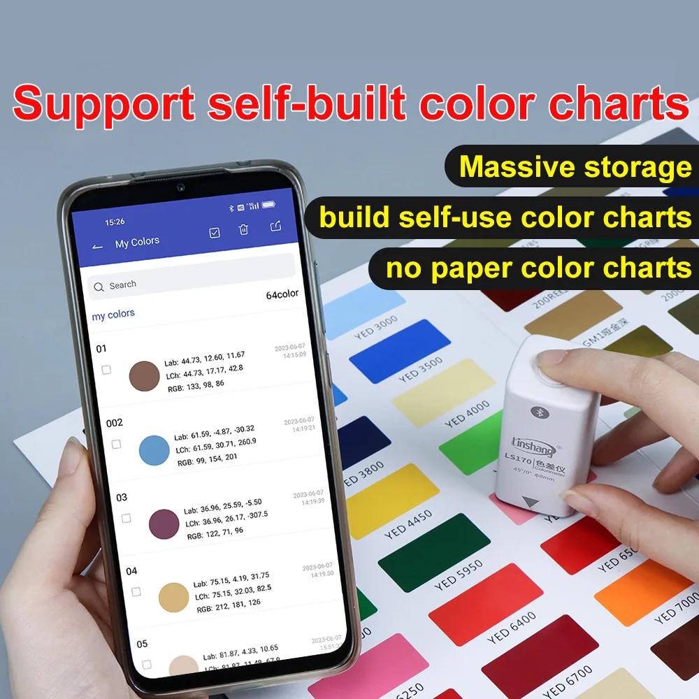 Pocket Colorimeter Digital PantoneC/U/TPG Color Reader Bluetooth CMYK CIE LAB RGB Color Meter Best Price for Ink 45/0 LS170