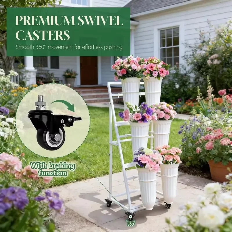 for Metal Mobile Flower Display Cart Multi-Layer Storage Rack for Retail Store Supermarket Garden Home Decor Stand image 3