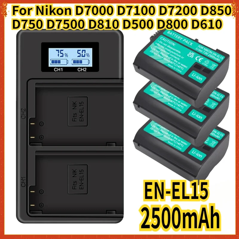 

EN-EL15 EN-EL15a ENEL15 EN-EL15b Battery+USB Dual Charger for Nikon D7000 D7100 D7200 D850 D750 D7500 D810 D500 D800 D610