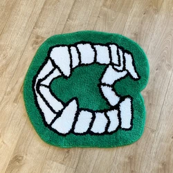 Green Mouth Vampire Teeth Tufted Rug Living Room Thickened Decoration Rug Non-slip Coffee Table Mat Anti-slip Abosrbent Bathroom