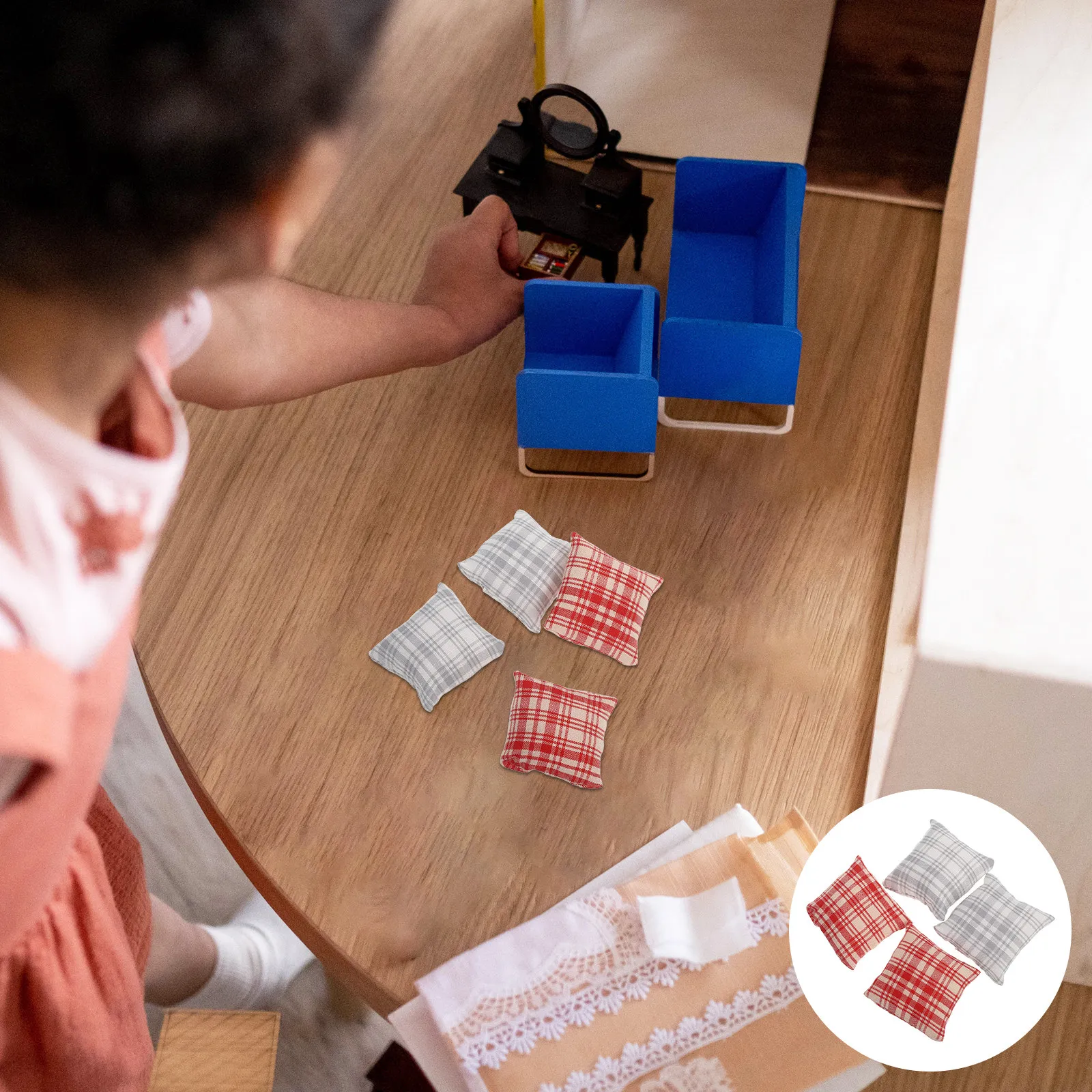 

4Pcs Mini Pillow Simulated Sofa Cushions Soft Cotton Miniature Accessories for Dollhouse Living Room Decor Tiny Couch Pillow