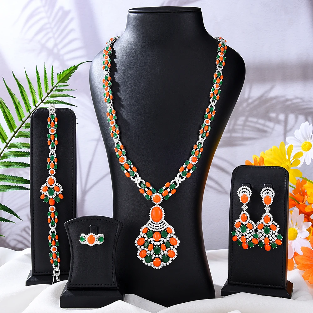 GODKI New Fashion Turquoise UAE Dubai Bridal Jewelry Set For Women Wedding Party Nigerian African Necklace Earring Set