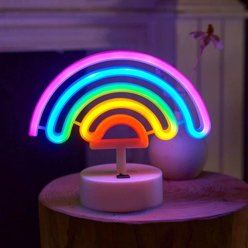 LED 네온 불빛 USB/배터리 전원 플라밍고 선인장 네온 사인 램프 코코넛 나무 파인애플 유니콘 램프 휴일 생일 장식