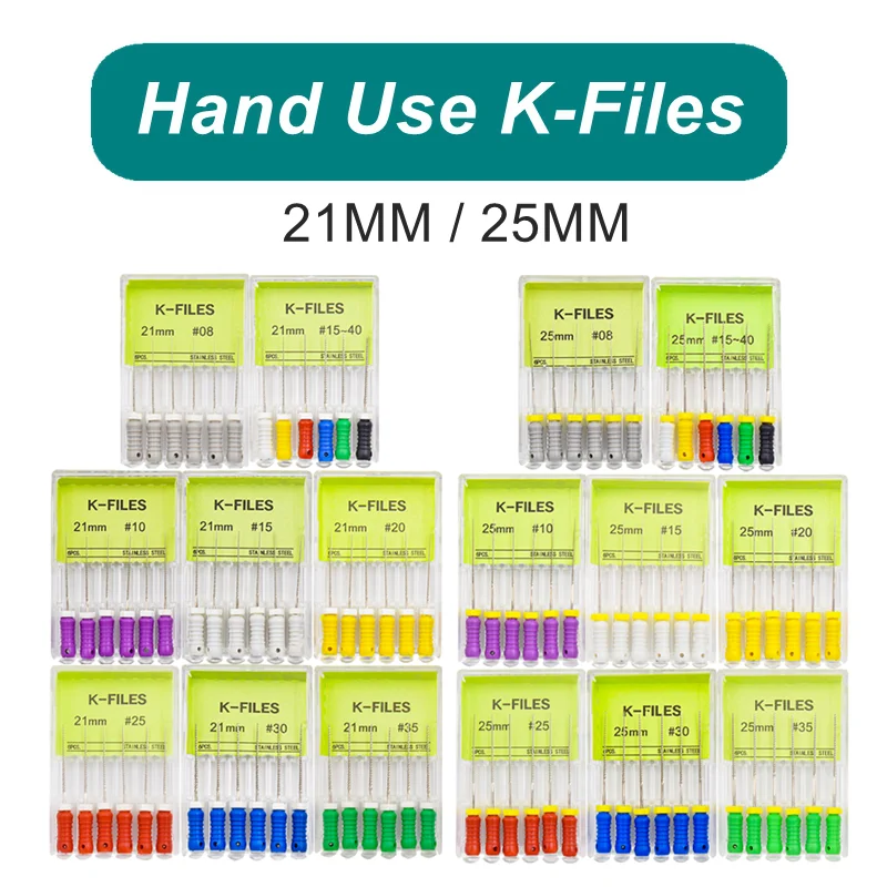 6Pcs/Pack Dental Endo Files Hand Use K Files Stainless Steel Root Canal Treatment Drills Endodontic Instruments