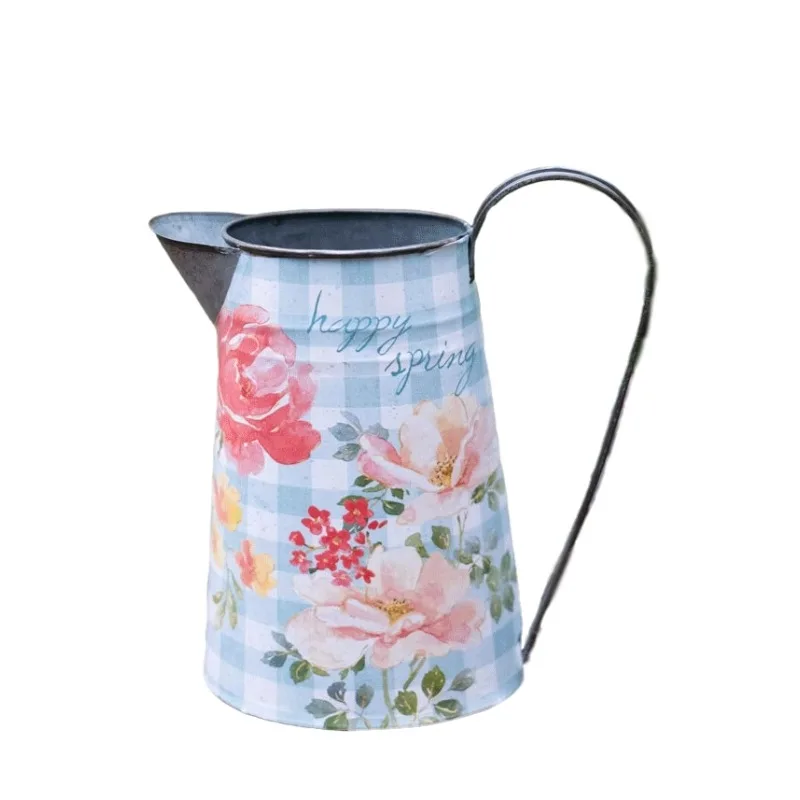 - Rose Bucket Kettle Storage Bucket Blue Checked Kettle Home Display Accessories Garden Creative Groceries