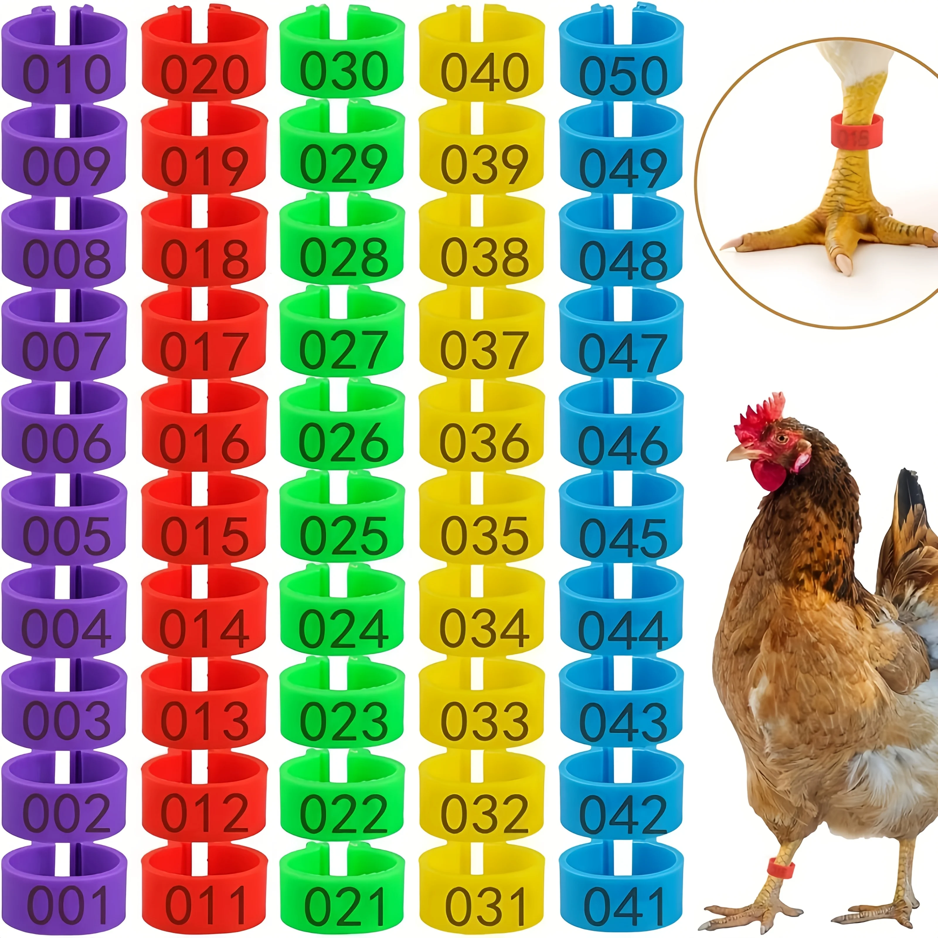 Anillos de etiquetas de granja, bandas para patas de pollo con identificación de números, gallinas, etiquetas para pies de aves de corral, cría de pollos, patos, gansos