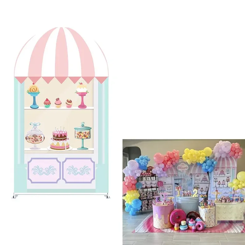 Mehofond Sweet Candy Shop Arch Backdrop Covers Ice Cream Sprinkles Pink Girls Birthday Party Decor Baby Shower Cake Smash Decor