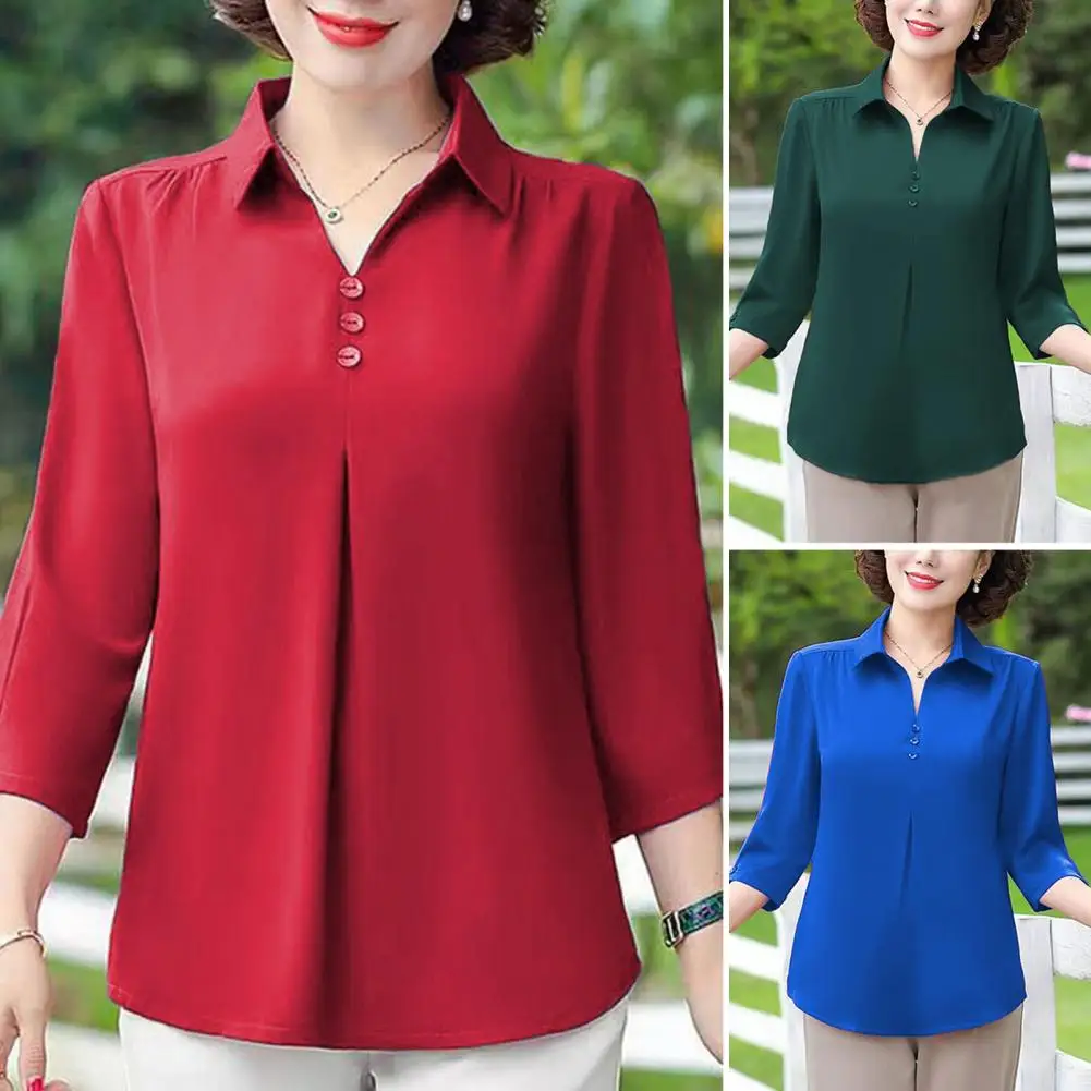 Korean Fashion Women Blouses 2024 Office Lady Vintage Shirts Comfortable 3/4 Sleeve Tops Women