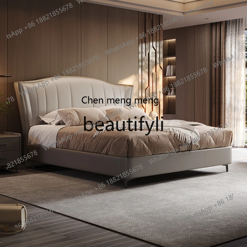 

Genuine leather, master bed, modern simple bed, first layer cowhide bed H