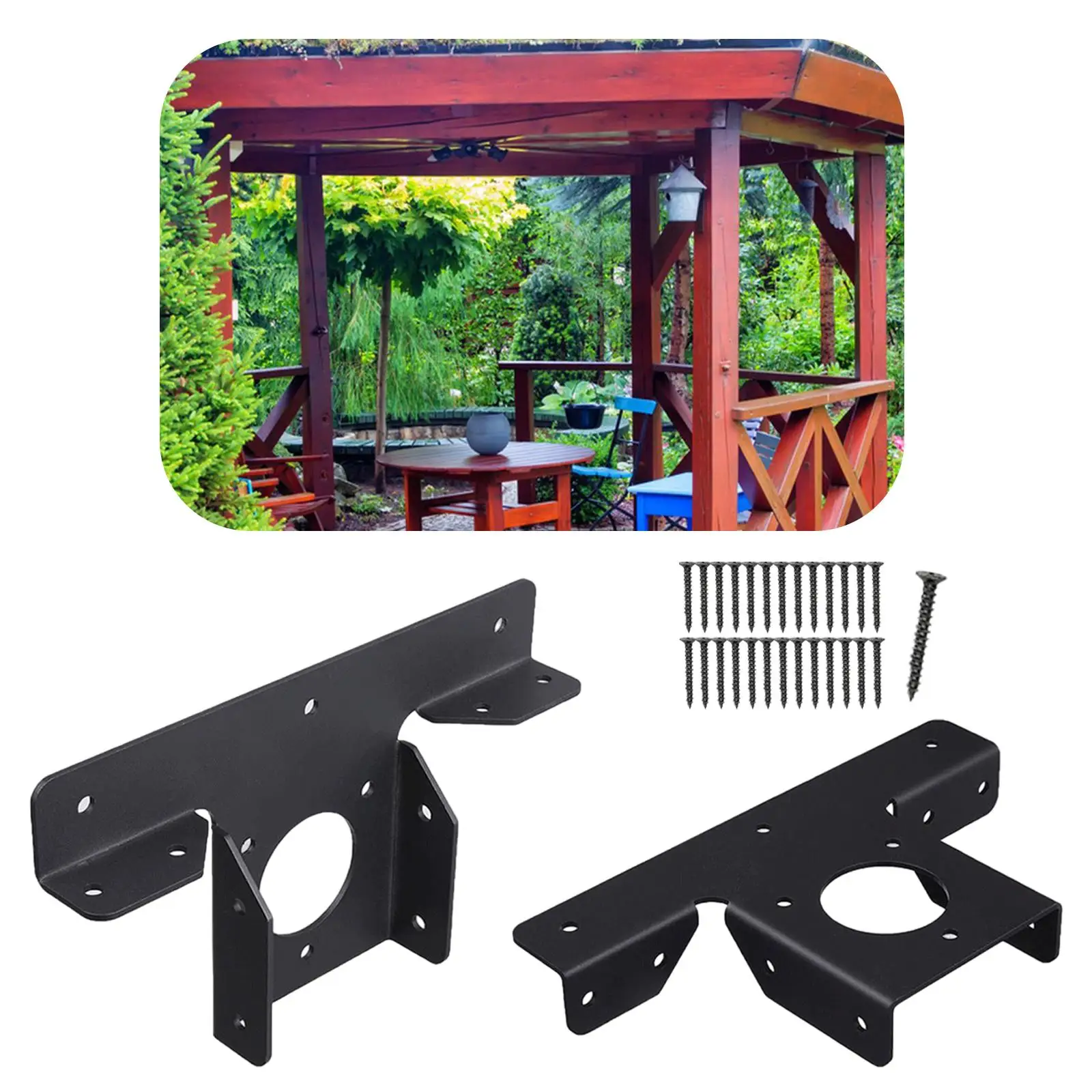 2x Pergola Brackets Adjustable Black Durable Metal Heavy Duty Extension Bracket Joining Bracket Corner Brackets 3 Way