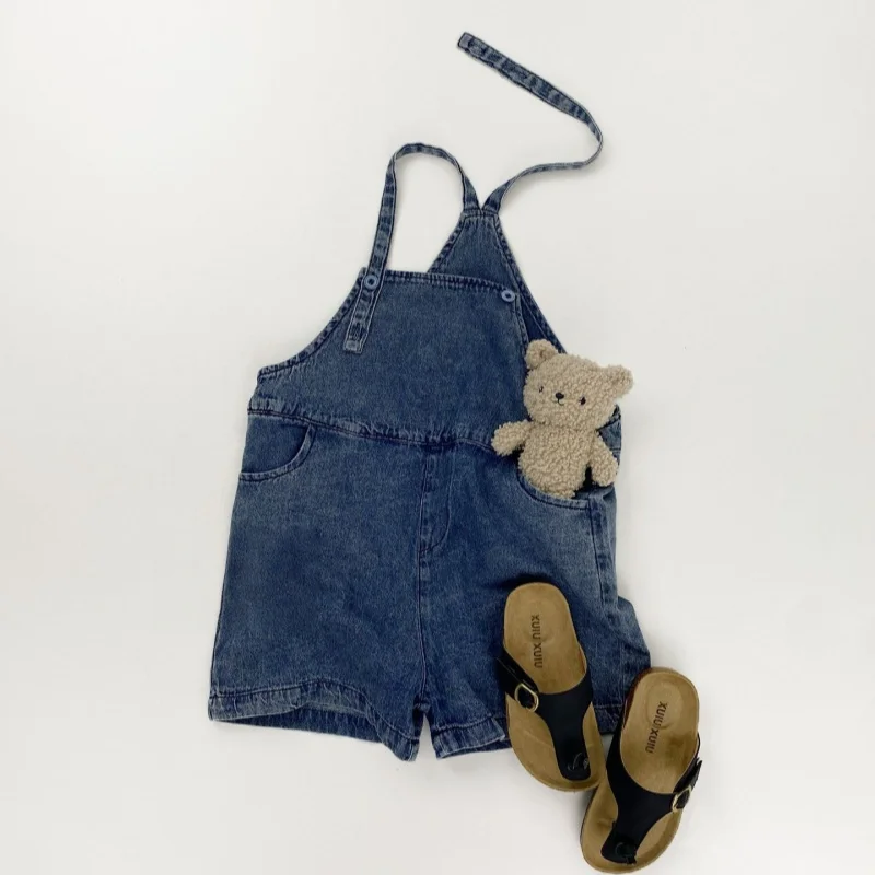 Korean Version kids Clothes Girls Machine Washable Jeans for Girls Loose Retro Shoulder Strap Denim Shorts for 3-8Y kids Girl
