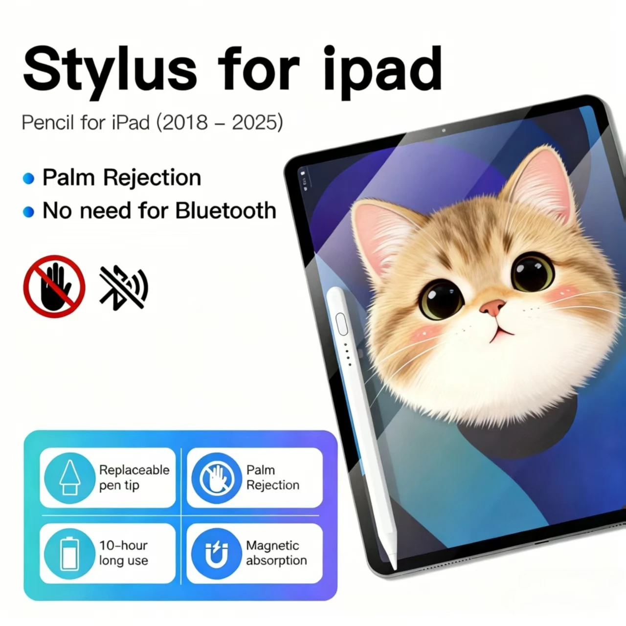 

Стилус-карандаш для Apple Pencil для iPad A16 Air 11 5 4 Pro 11-го 13-го 12.9-го поколений, M4 M3 M2, iPad 10 9 10-го 9-го поколений, Mini 7 6 2018-2025