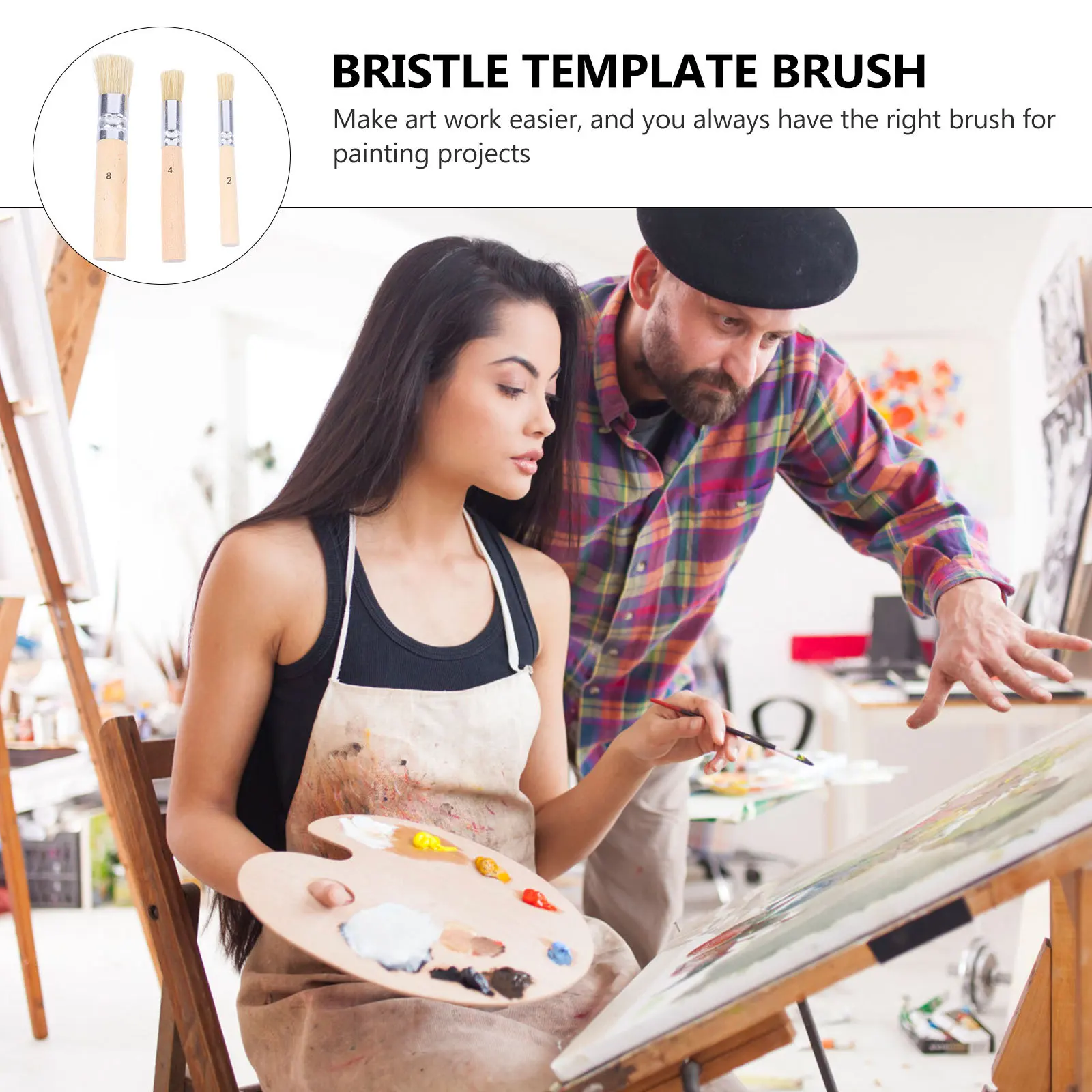 

3Set Wooden Stencil Brush Set Natural Bristle Comfortable Handle for Stencil Projects Oil Acrylic Watercolor Painting