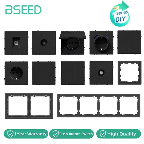 BSEED Push Button Switch Module USB Phone Charge Socket Parts Wall Light Switch Key Insert Plastic Frame Combination E Series