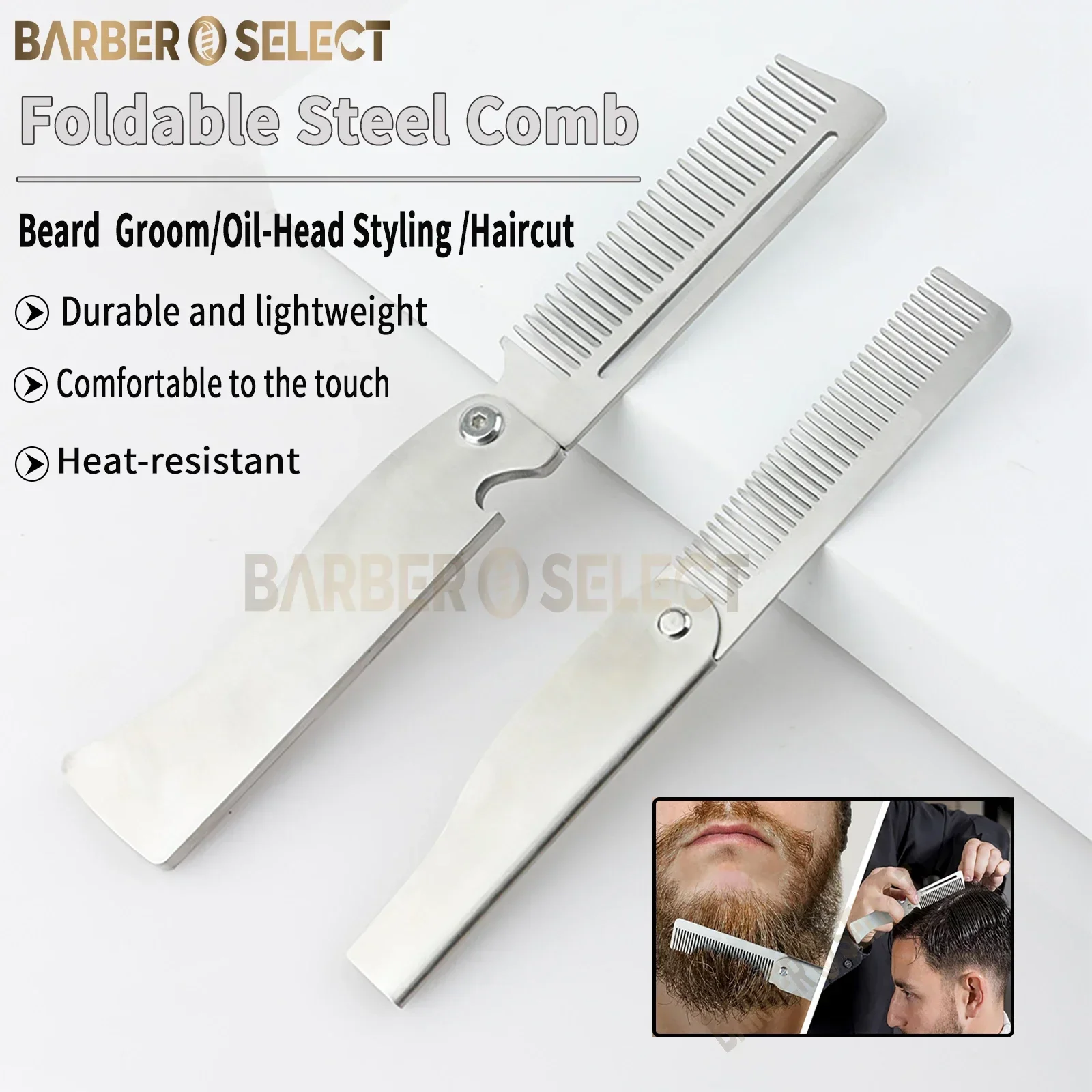 

NEW Folding Stainless Steel Comb Men Retro Oil Head Combs Barber Hair Clipper Comb Portable Groom Beard Comb Salon Styling Tools