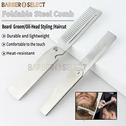 NEW Folding Stainless Steel Comb Men Retro Oil Head Combs Barber Hair Clipper Comb Portable Groom Beard Comb Salon Styling Tools