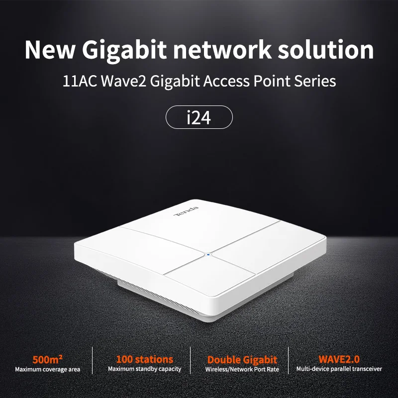 Tenda I24-Estación Base de señal AP Gigabit de techo inalámbrica de doble banda, AC1200, Wave2, Gigabit, punto de acceso, Wifi