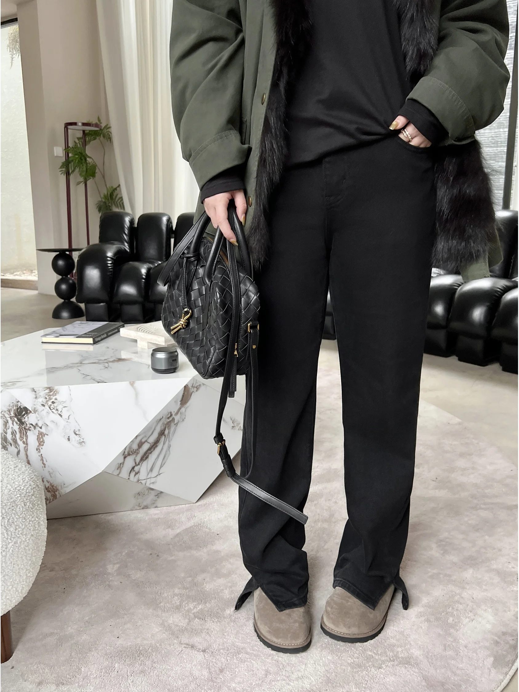 

Джинсы JoJo Private Label High Densi Floing с широкими штанинами, повседневные, из смесового хлопка и полиэстера, эластичные, прямого кроя, для полных фигур.