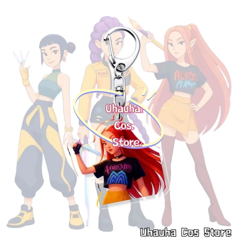 {Uhauha Cos} Akpop شيطان هنتر زوي تأثيري حلي سلسلة مفاتيح مصنوعة من الأكريليك لومي ميرا أنيمي البضائع على ظهره سحر الهالوين